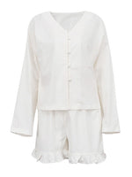 Load image into Gallery viewer, Long Sleeve Ruffle Sleeve Shirt High Waist Shorts Set N6D108