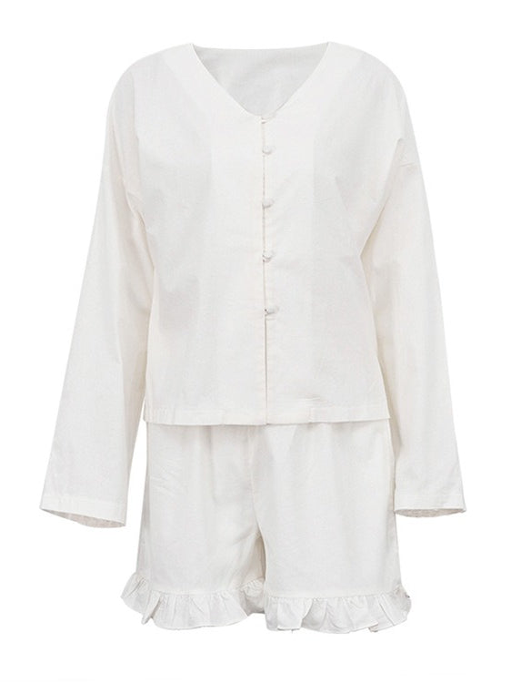 Long Sleeve Ruffle Sleeve Shirt High Waist Shorts Set N6D108