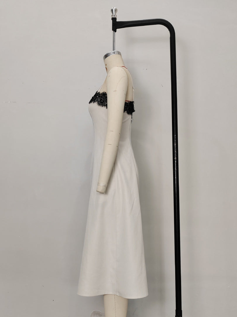 Lace Contrast Off Shoulder Summer Dress Women N6F215