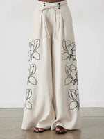 Load image into Gallery viewer, Embroidered Linen Wide Leg Pants Suit Women N6F188