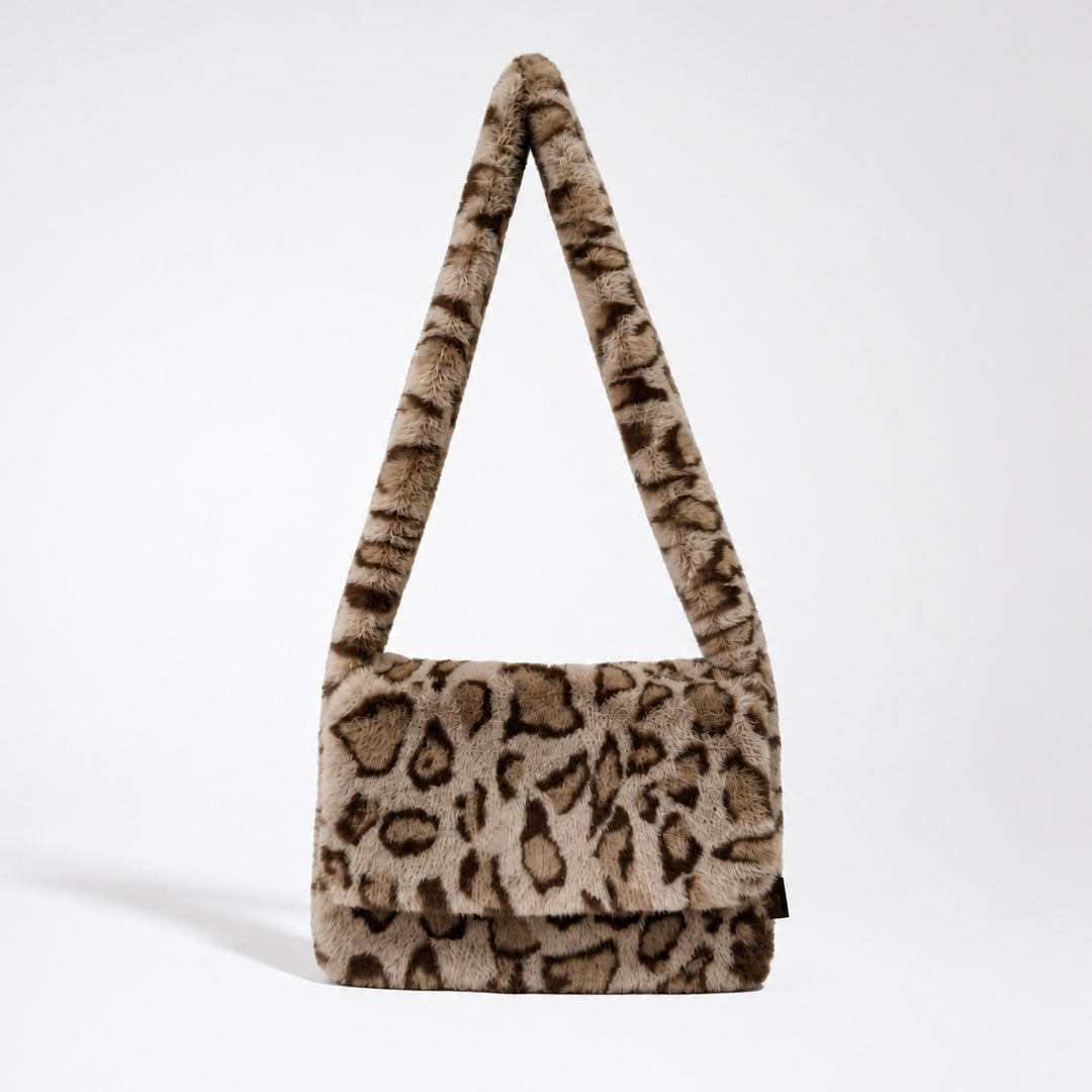 Women's Faux Fur Leopard Print Tote Bag N6J116