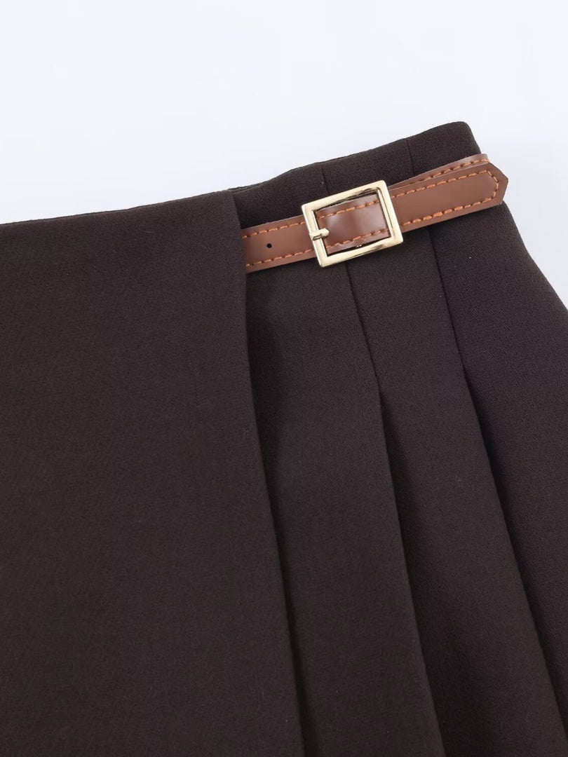 Strapless V neck Color Block Buckle Bra Top Skirt Set N6C274