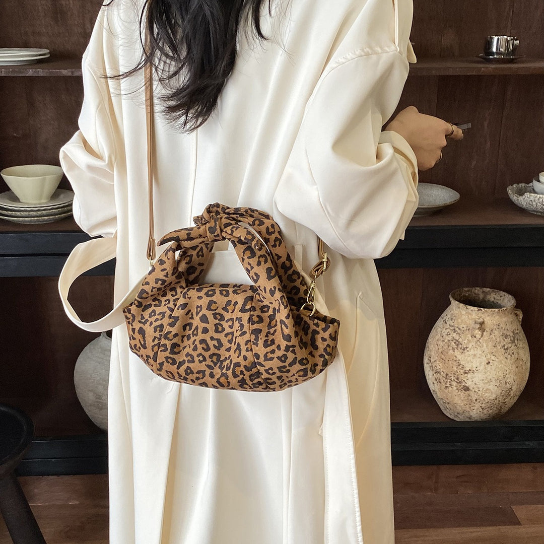 Women's Leopard Print Ruched Suede-Feel Bag N6J214