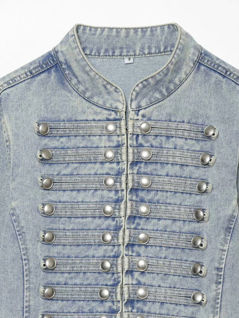 Embroidered Cropped Denim Jacket Slim Fit Women N6F193
