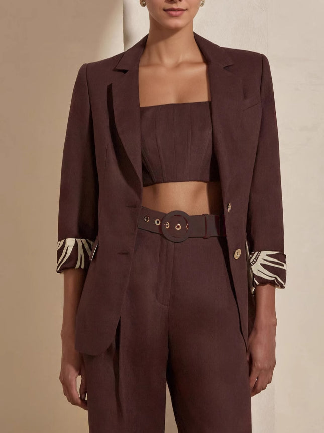 Tailored Metal Buckle Pant Set   Dark Brown N5Z582