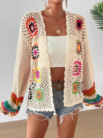 Load image into Gallery viewer, Hand Crochet Random Color Block Cardigan Sweater  N6E097