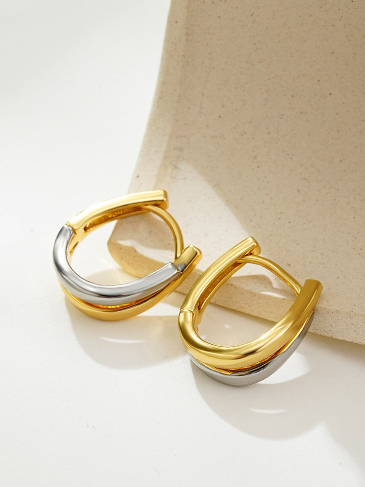 Two-tone Geometric U-Shape Ear Cuff Gold Plated  N6C182