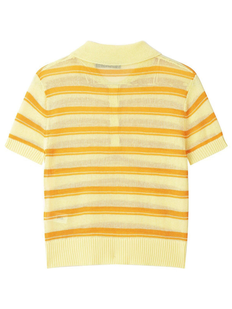 Color Block Stripe Polo Tee Short Sleeve Summer Knit N6G150