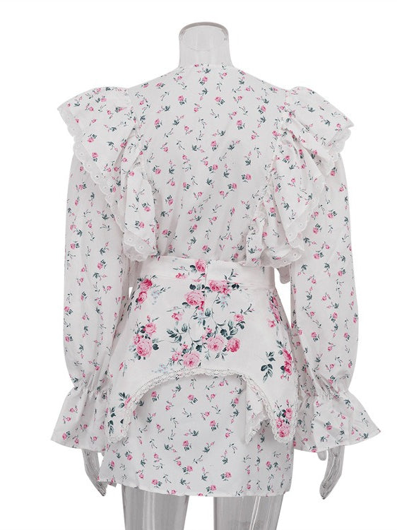 French Detachable Waist Corset Floral Dress N6D107