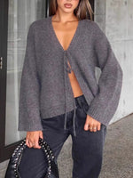 Load image into Gallery viewer, Solid Sexy V-Neck Slim Fit Hand-Tied Knit Cardigan N6G142
