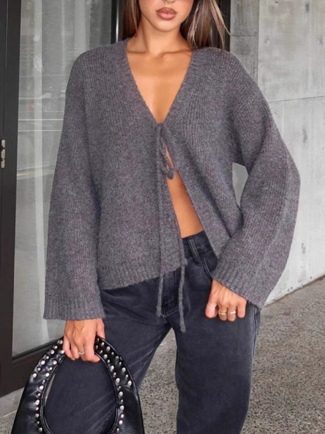 Solid Sexy V-Neck Slim Fit Hand-Tied Knit Cardigan N6G142