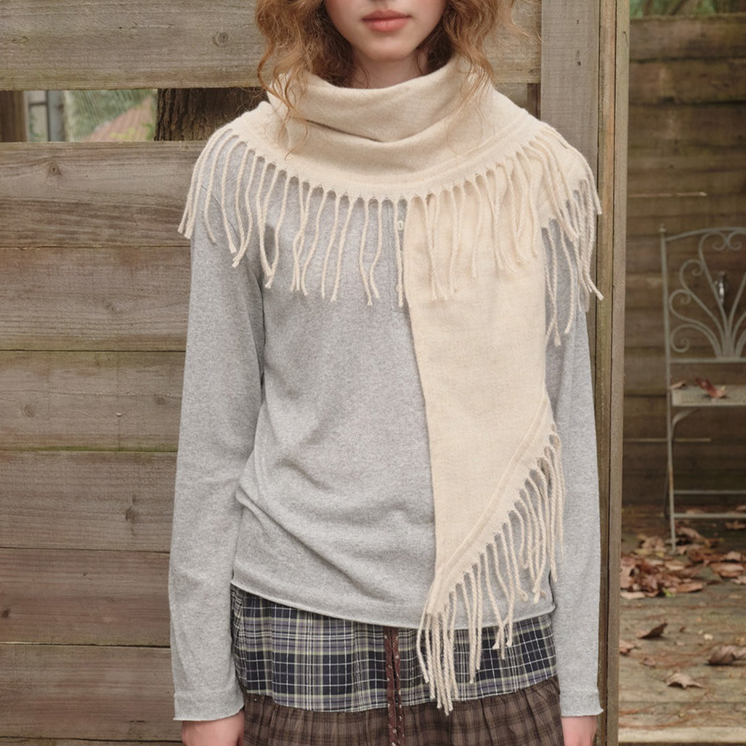 Wool Blend Solid Color Fringe Triangle Scarf N6K237