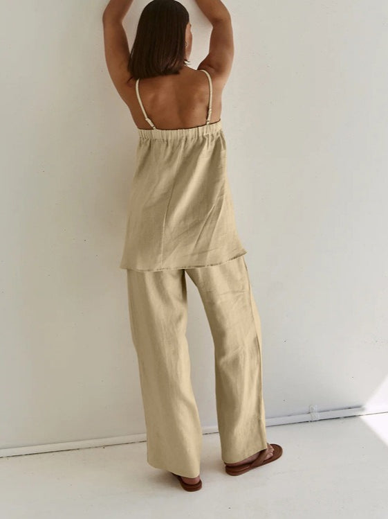 Sexy Ruffle Tank Top and Wide Leg Pants Set Women N6D089