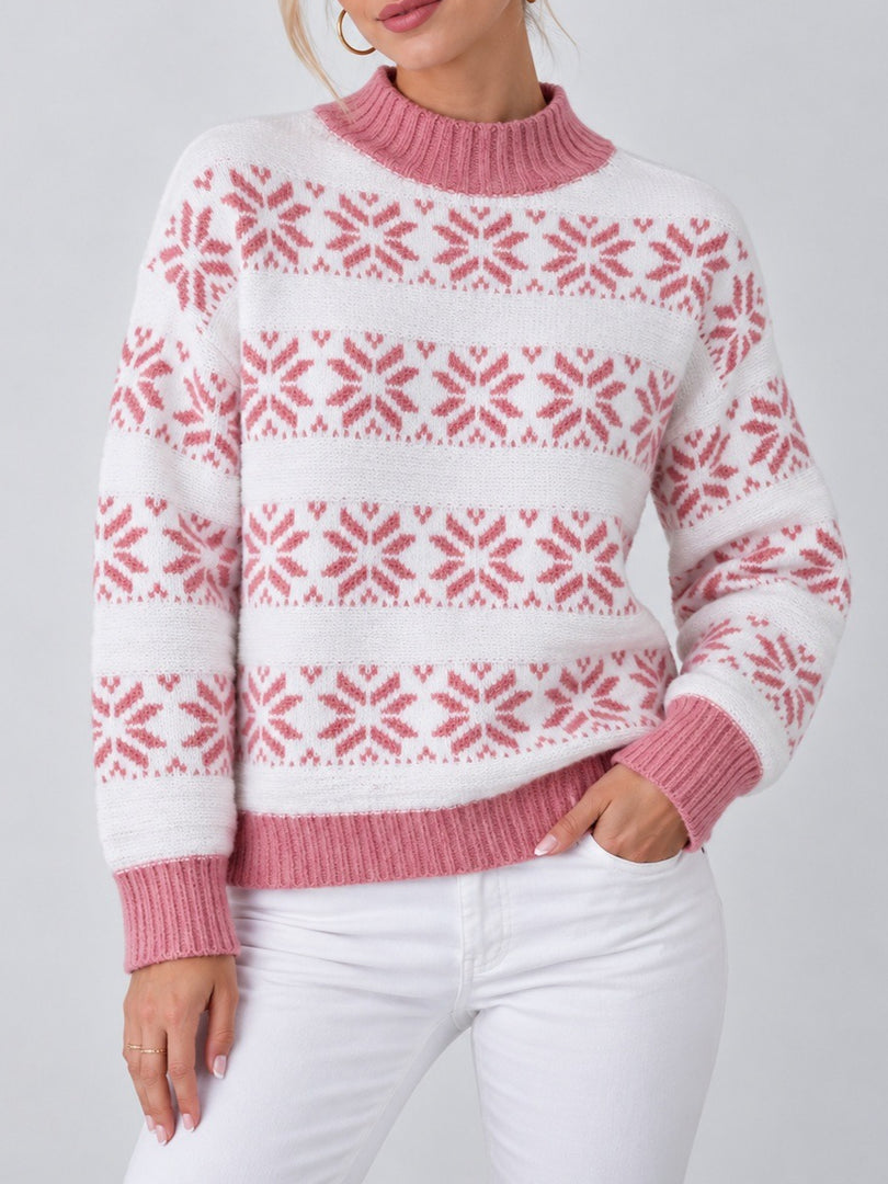 Snowflake Half High Collar Knit Sweater Women N6H260