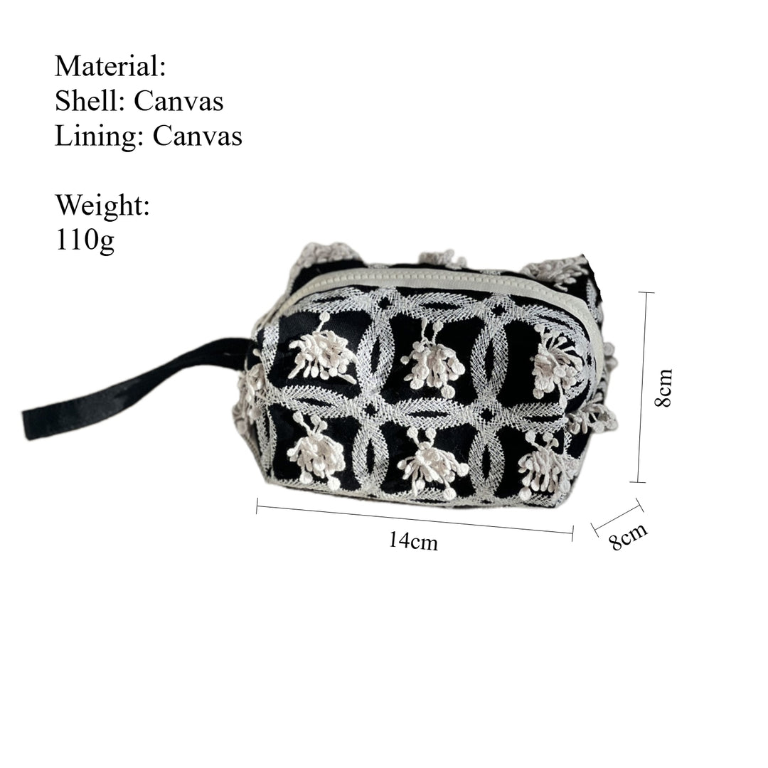 Black Embroidered Canvas Top-Handle S5P364