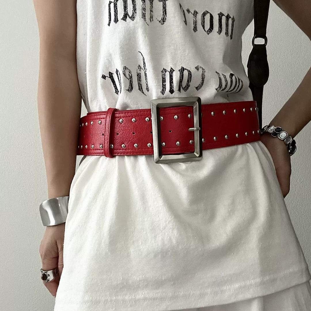 Women's Faux Leather Studded Wide Belt N6J136