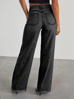 Load image into Gallery viewer, Loose Wide Leg Side Panel Raw Hem Jeans Women N6D154