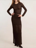 Load image into Gallery viewer, Brown Lace Long Sleeve Slim Fit Top N6F224