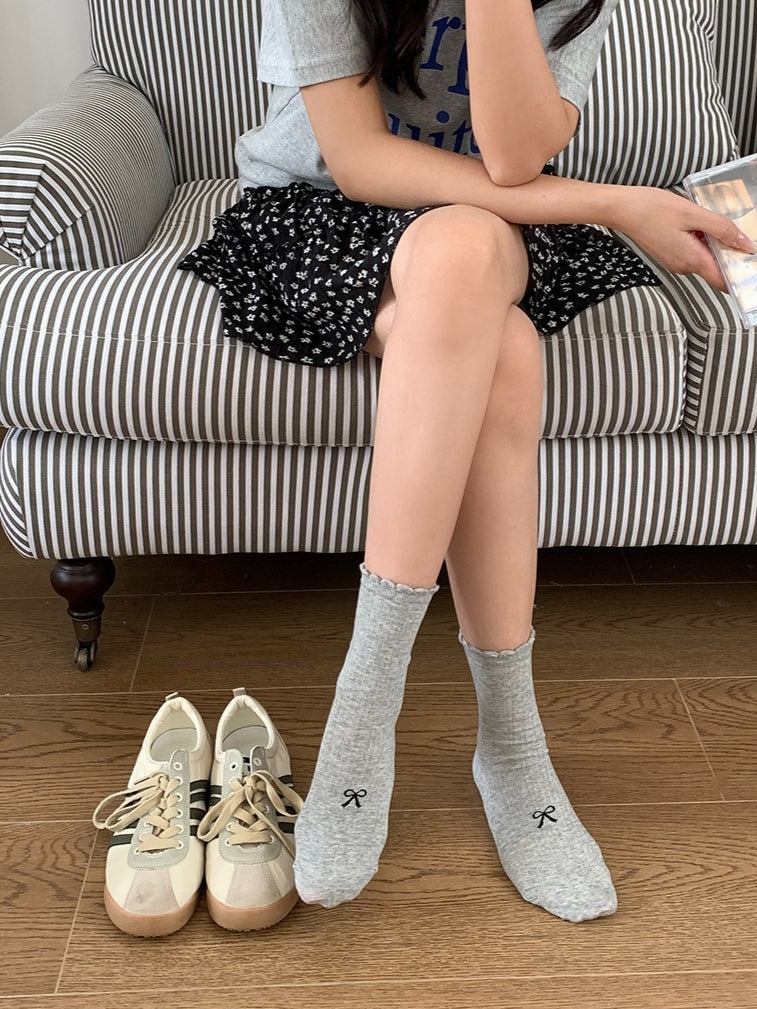 Bow Ruffle Mid Calf Socks Women N6C175