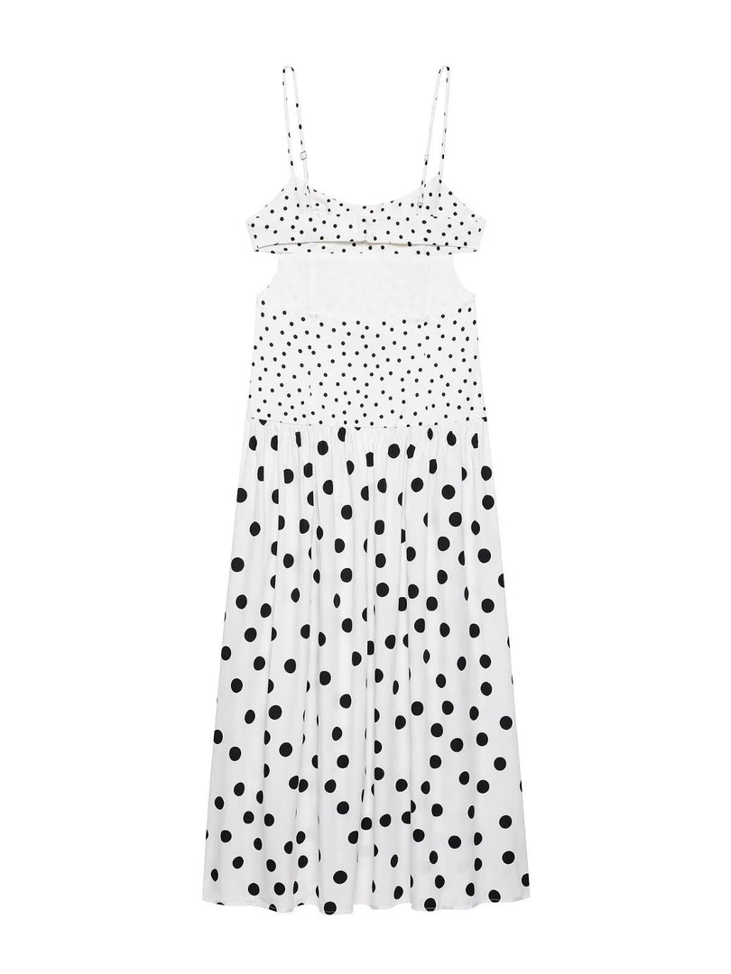 Polka Dot Spaghetti Strap Midi Dress Women N6F197