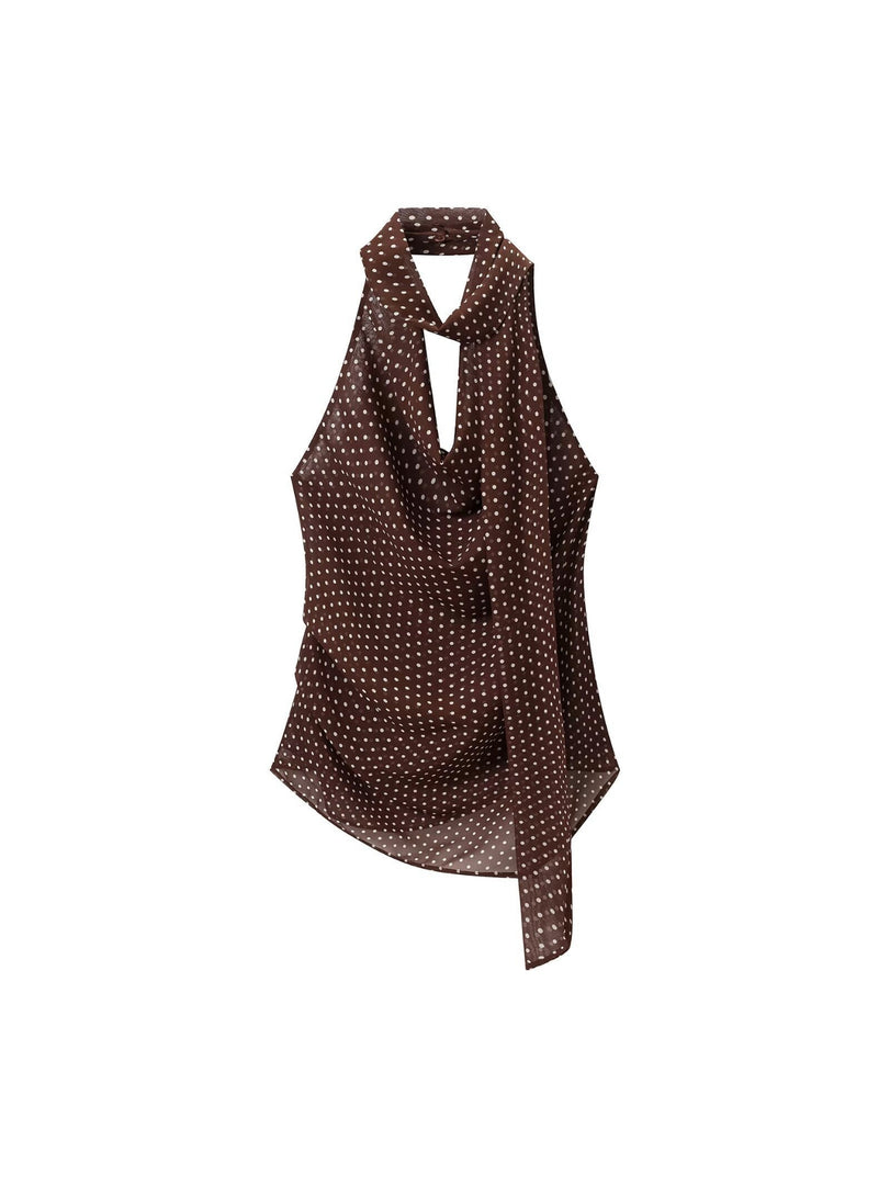 Polka Dot Halter Chiffon Top Pleated Pants Set N6F259