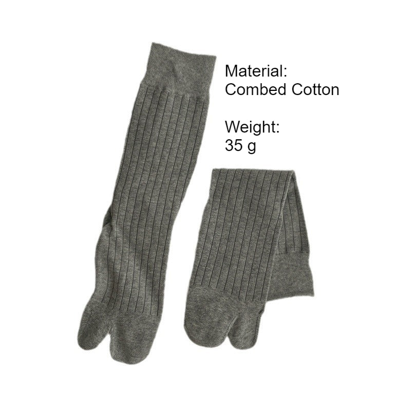 Vertical Rib Solid Split Toe Socks Women Mid-Calf N6H008