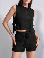 Load image into Gallery viewer, Openwork Knit Sleeveless Vest and Shorts Set Women N6C329