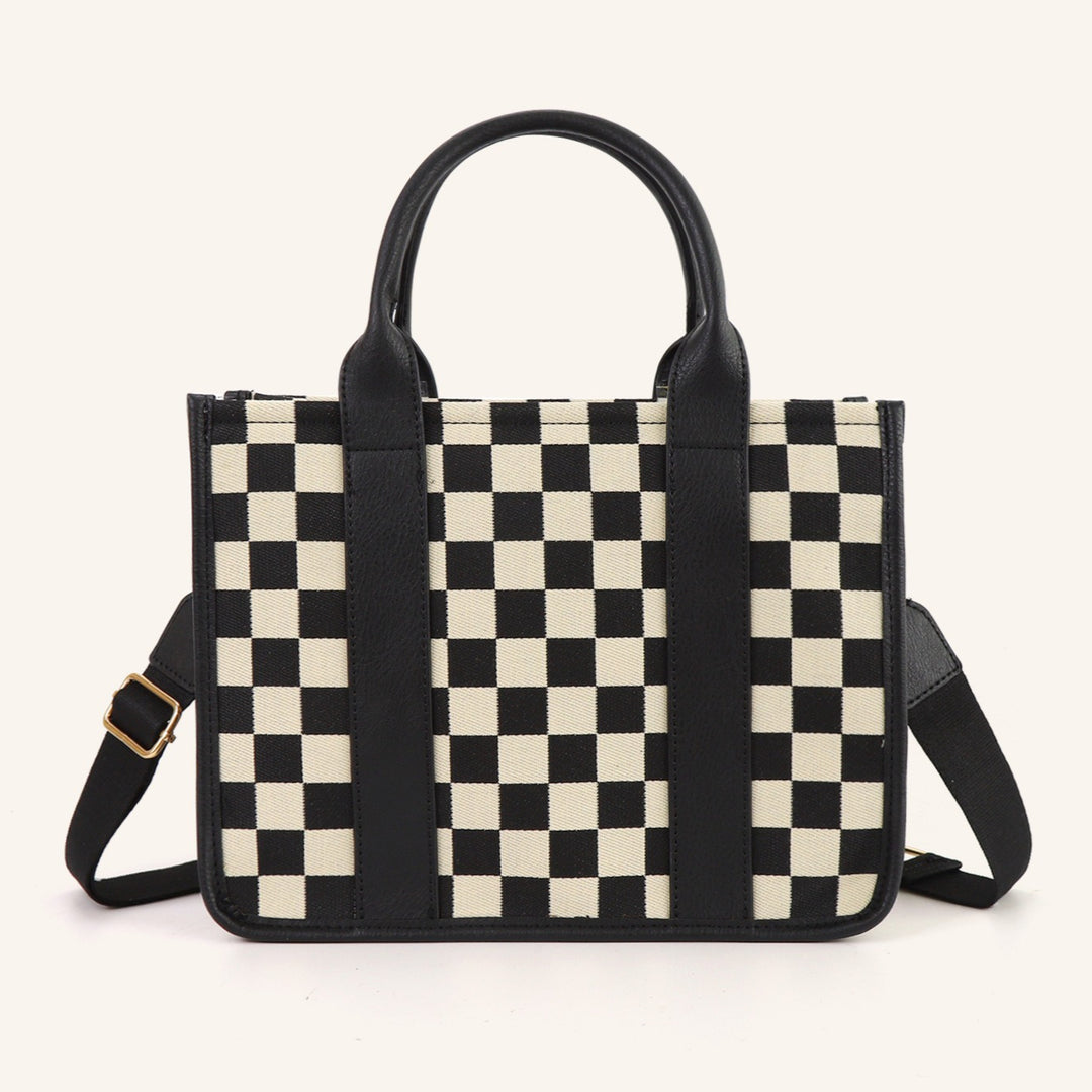 Women's Checkered Canvas Tote Shoulder Bag N6J161