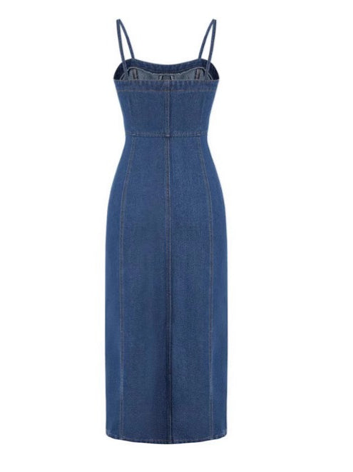Strapless Denim Dress with Linen Blend Light Blue N6C186