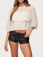 Load image into Gallery viewer, Ruffle Hem Chiffon Blouse Women N6D132