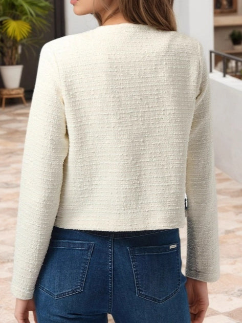 Design Round Neck Vintage Frayed Edge Short Jacket N5A051