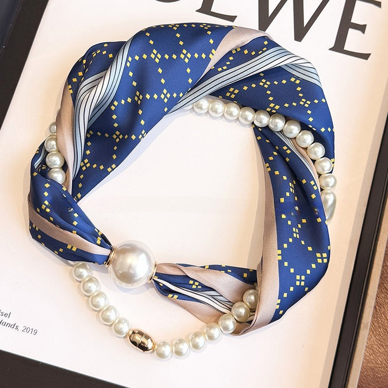 Womens Pearl Magnetic Clasp Floral Skinny Scarf N6K258