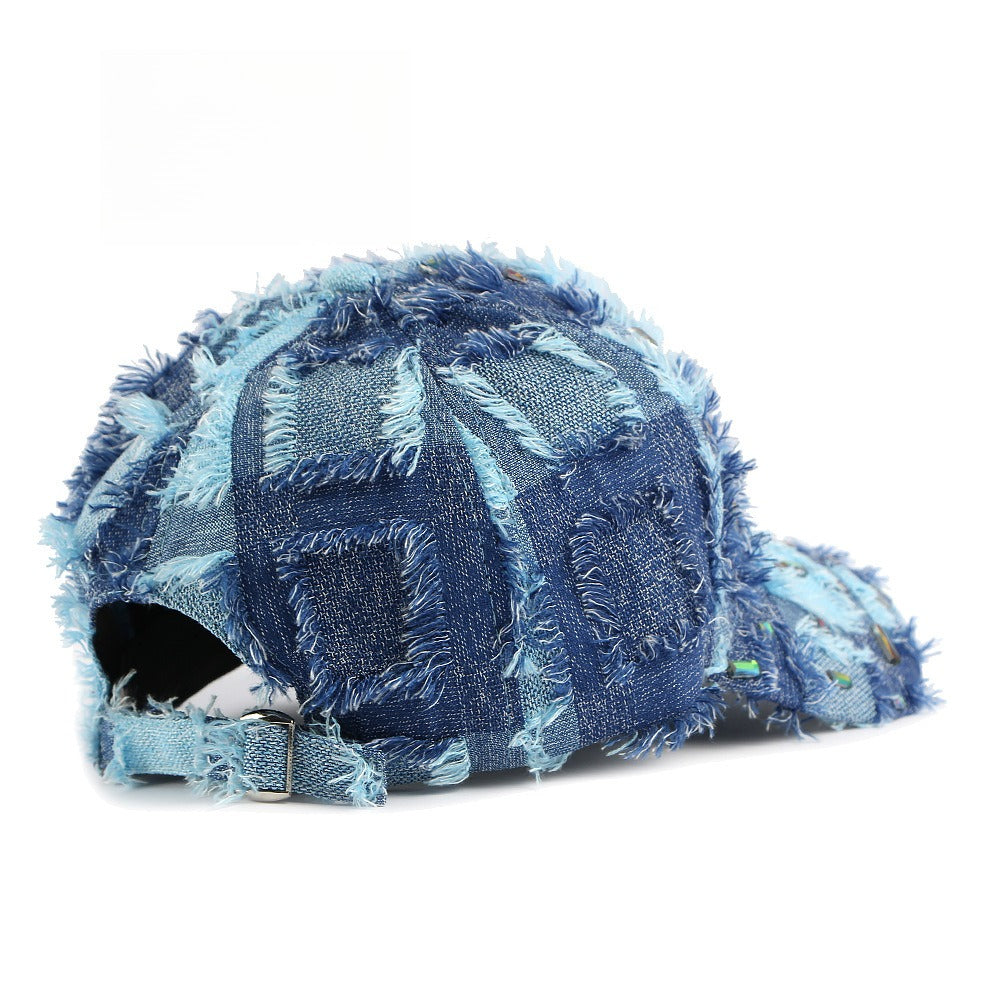 Distressed Plaid Baseball Cap Rhinestone Frayed  N6G210