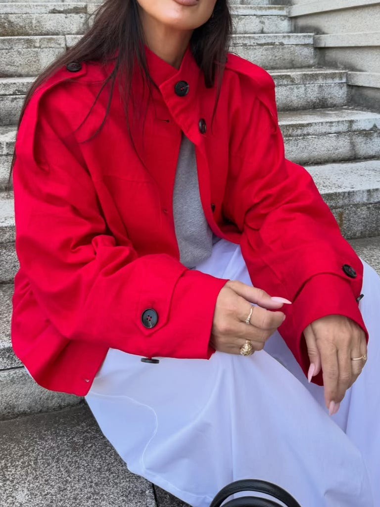 Loose Zip Cotton Linen Trench Coat Flap Pocket Women N6G169