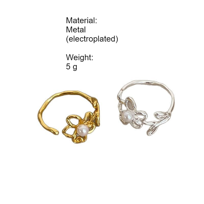 Textured Hollow Flower Pearl Ring Women Fashion N6H167