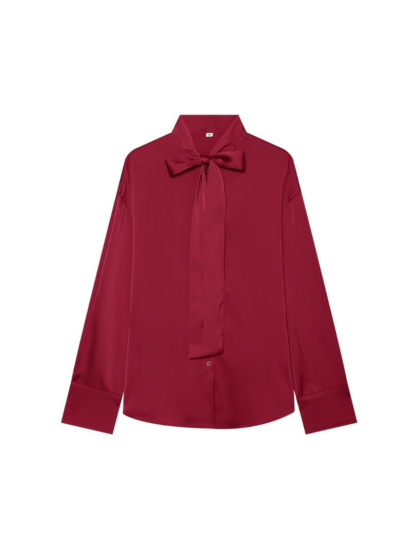 Bow Tie Scarf Loose Blouse Women Long Sleeve N6H124