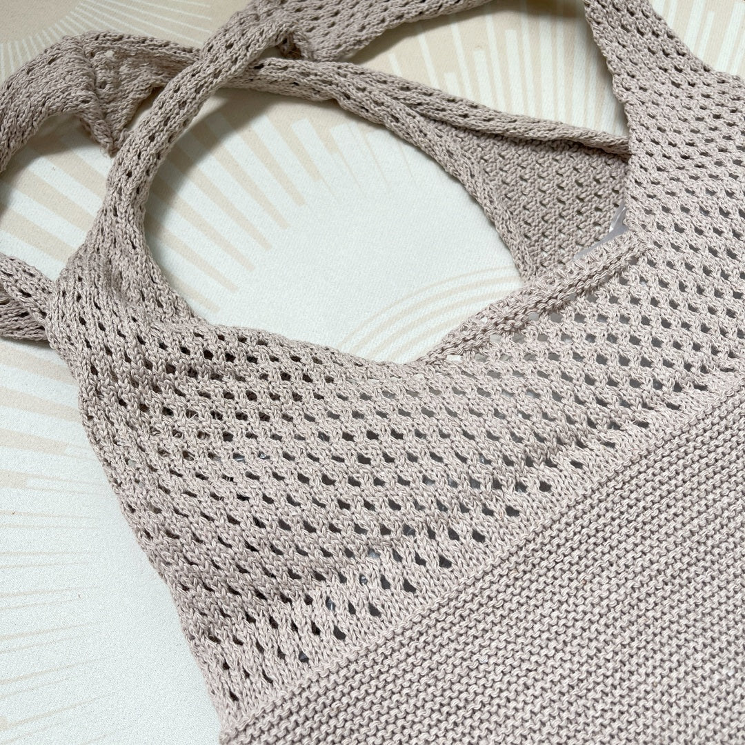 Women's Woven Cutout Knit Bucket Tote Bag N6J171