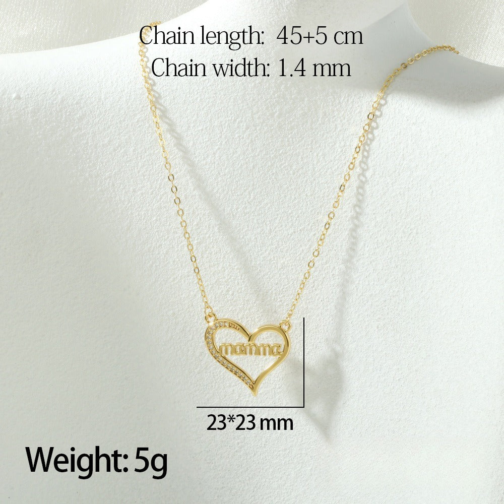 Zircon MOM Heart Pendant Necklace N6D521