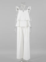 Load image into Gallery viewer, White Linen Flutter Sleeve Top and Wide Leg Pants Set N6D111