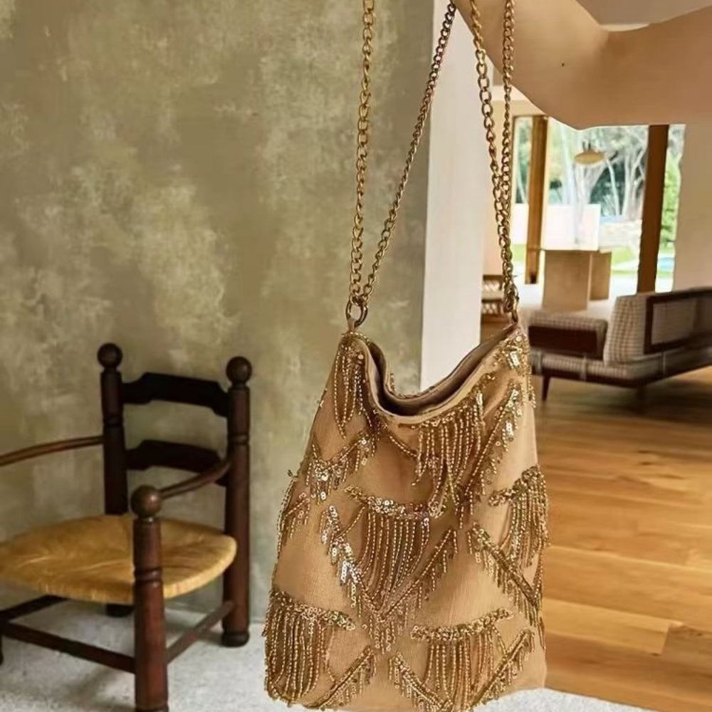 Sequined Fringe Shoulder Bag Evening Silk Clutch N6F172