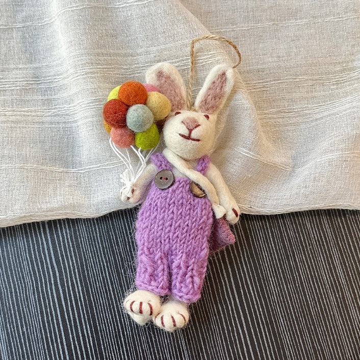 Handmade Felt Rabbit Keychain Balloon Bunny Bag Charm N6G002