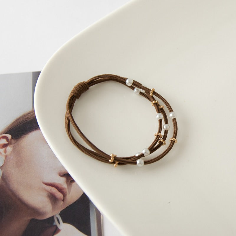 Fresh Pearl Hair Tie Basic Coffee Tone Women N6H189