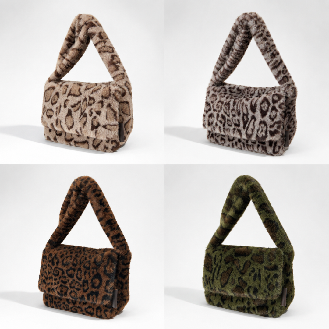 Women's Faux Fur Leopard Print Tote Bag N6J116