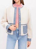 Load image into Gallery viewer, Color Block Sherpa Jacket Women Design Round Neck N5A088
