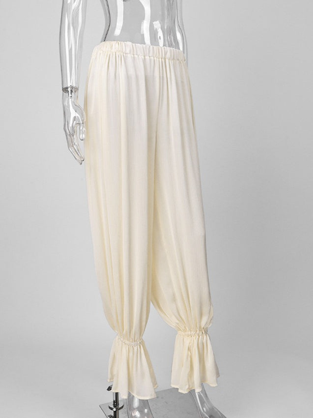 Bubble Cuff Pants Women Elegant Wide Leg Trousers N6F044