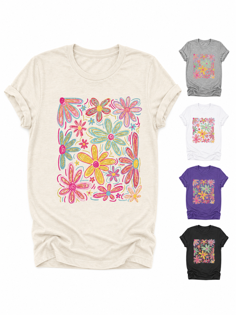 Loose Fit Floral Short Sleeve T-Shirt Women N6E137