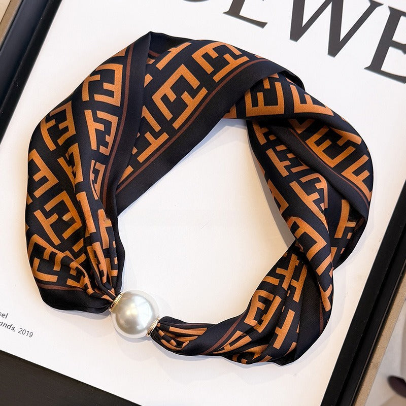 Womens Pearl Magnetic Clasp Floral Skinny Scarf N6K261