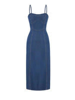 Load image into Gallery viewer, Strapless Denim Dress with Linen Blend Light Blue N6C186