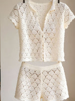 Load image into Gallery viewer, Openwork Knit Two-Piece Set V-Neck Vacation N6C330