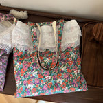 Load image into Gallery viewer, Floral Lace Trim Canvas Tote Bag Women Book Bag N6E036
